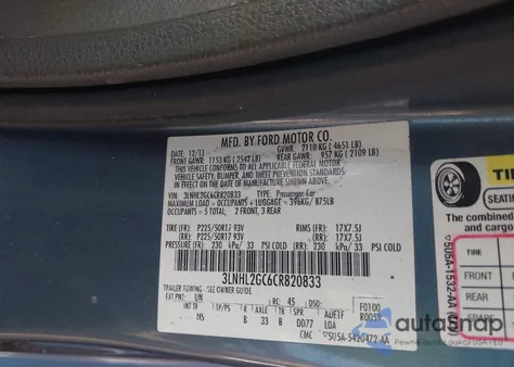2012 Lincoln Mkz from USA, damaged, VIN 3LNHL2GC6CR820833